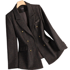 Women's Woolen Blazer Grey Dark Brown Double Breasted Anti-Wrinkle Pocket Design Autumn Winter Casual Commute Style - Product Image 5