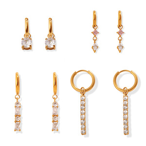 Pendientes de aro con colgante de circonita en acero inoxidable chapado en oro de 18 quilates para mujer - Product Image 5