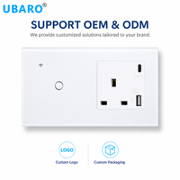 Interruptor de Pared Inteligente WiFi Estándar del Reino Unido Serie 146 y Enchufe Combinado con Panel de Vidrio Templado Compatible con Alexa y Google Assistant