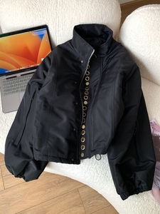 Blouson aviateur vert pour <span class=keywords><strong>femme</strong></span>, <span class=keywords><strong>manteau</strong></span> court en coton épais évidé avec col montant pour toutes les saisons. - Product Image 2