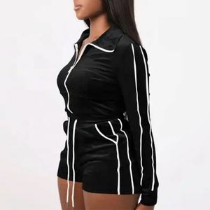Wholesale Custom Women Two Piece Set <b>Velour</b> Two Piece Set Side Stripes <b>Tracksuits</b> Long Sleeve Crop Top Gift Sets for Women - Product Image 4