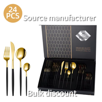 Ensemble de couteaux, fourchettes et cuillères Dinyong OEM/ODM pour hôtel, restaurant occidental, Portugal, acier inoxydable, 24 pièces, polissage miroir, couverts portables, cadeau