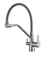 Robinet de cuisine moderne à trois fonctions avec pulvérisation, fixation magnétique, en alliage de zinc, double commande de température, extractible, double poignée, pour montage sur plan de travail, en céramique
