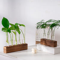Vase en tube à essai hydroponique, cadre en bois simple, design rétro nostalgique, contenant en verre pour arrangement floral de table pour mariage