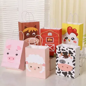 Bolsas de regalo de papel de diseño Animal, bolsas de embalaje de recuerdo de fiesta de jungla con mango, venta al por mayor