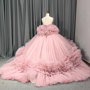 Blush Pink Dresses Puffy Tiered Ruffled Bridal Gowns Off Shoulder Lace Women Party Dress Long 6724 - Product Image 5