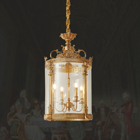 Lustre d'art de Style français tout en cuivre avec abat-jour en verre, lampe européenne de luxe, hôtel en laiton, Cage à oiseaux, lampe suspendue