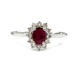 Offre exceptionnelle : Bague en or blanc 18 carats avec diamant naturel et pierre de couleur ovale rubis, modèle Simply Flower Diana, pour femme, cadeau - Product Image 1