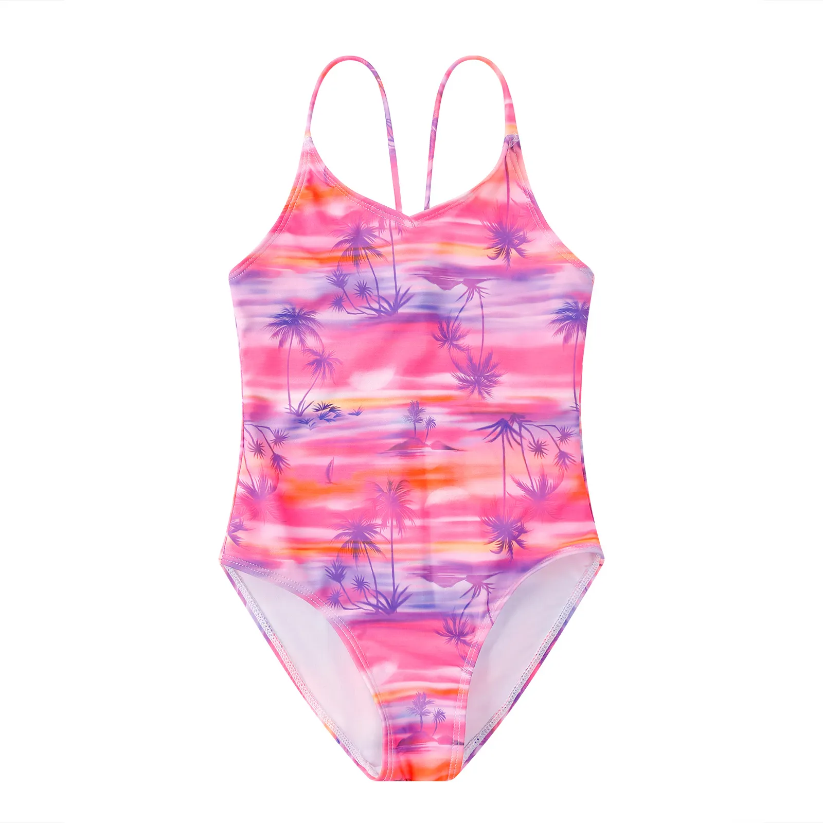 Venda quente alta qualidade rosa coqueiro impressão pouco crianças crianças swimwear meninas biquíni