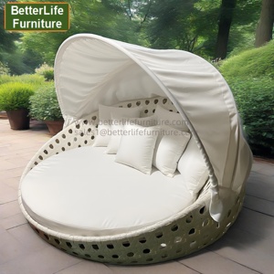 Lit <span class=keywords><strong>de</strong></span> repos circulaire <span class=keywords><strong>de</strong></span> jardin en rotin blanc avec auvent pour hôtel et extérieur - Product Image 5