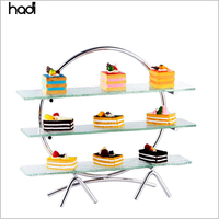 Support de table moderne à 3 niveaux en acier inoxydable pour cupcake et desserts, assiette carrée en verre pour hôtel, mariage, restauration, pâtisserie, présentoir pour aliments