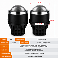 YHKOMS Y4 Projecteur de Feu Antibrouillard Bi-LED 3 Pouces 70W 12V Faisceau Hi/Lo 3 Couleurs 3000K 4300K 6000K 20000 Lumens Rétrofit Universel