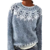 Pull en maille pour femme, nouvelle collection, style décontracté, imprimé, col rond, color block, coupe ample, chaud, design rétro, 100% tricoté