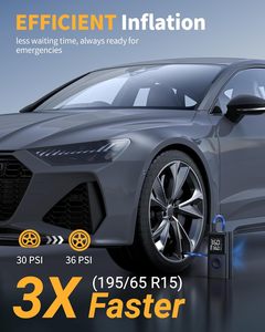 Powools mini xe đạp lốp bơm xách tay không dây 150 PSI Máy nén khí LED ánh sáng đo áp suất tự động xe máy màu đen vừa ABS - Product Image 2