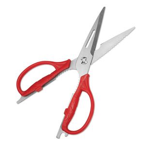 <b>Kitchen</b> <b>Scissors</b> Stainless Steel Red Straight Head Multi Functional For Meat And Fish Cutting Home Use - Product Image 1