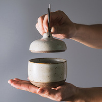 Bol en grès céramique de style japonais avec couvercle pour cuire à la vapeur la soupe aux œufs Décoration de la maison