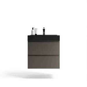 Mueble de Baño Moderno de 24 Pulgadas, Diseño Flotante Montado en la Pared, Gran Espacio de Almacenamiento, Lavabo de Cerámica Negra con Acabado Mate - Product Image 1