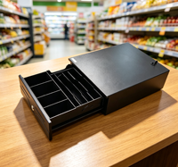 RJ12 Sicherheits-Geldkassette 4 Scheinfächer 5 Münzfächer 12V 24V für Laden-POS-Kasse Bargeldaufbewahrung mit Schloss für Untertheken-Kassenschublade