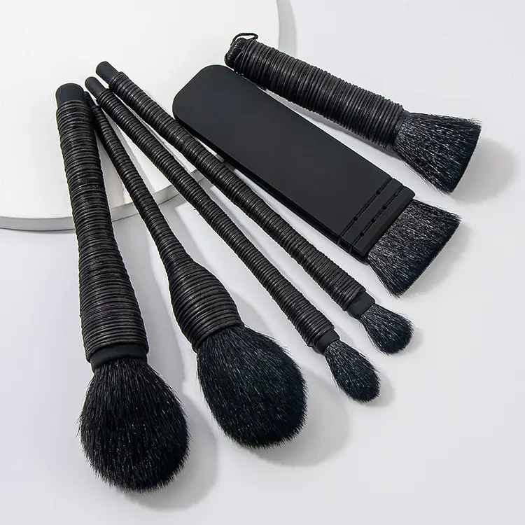 Factory New Design Super Soft Hair Black Rattan Brush Loose Powder Blush Eye Shadow Concealer 6pcs Makeup Brush Set