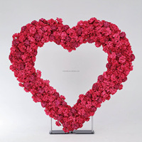 NINI Rose Red Heart Arch Silk Handmade Floral Wedding Stage Background Arrangement Heart Shelf Decoration Bunga Palsu Luar Ruangan