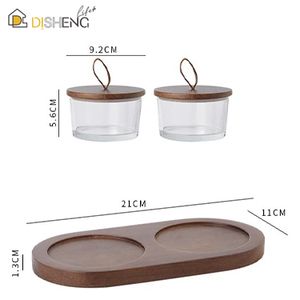 Juego de tarros de vidrio de almacenamiento redondos de frutos secos hechos a mano con bandeja de tapa de madera de alta calidad - Product Image 2