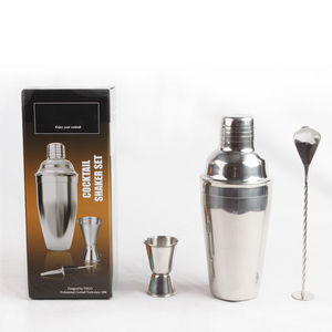 Bán Buôn <span class=keywords><strong>3</strong></span> Miếng 24Oz Thanh Công Cụ Kit Phụ Kiện Thép Không Gỉ Cocktail Shaker Bartender <span class=keywords><strong>Set</strong></span> Với Trộn Muỗng Và Jigger - Product Image 1