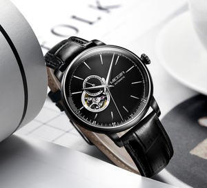 Megir <strong>Clock</strong> 62057 Black Genuine Leather Watch <strong>Skeleton</strong> Tourbillon Wristwatches Automatic <strong>Mechanical</strong> <strong>Clock</strong> Watches for Men - Product Image 6