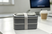 Boîte à lunch pour étudiants en plastique sans BPA à double couche avec sangle de fixation, boîte à bento portable pour l'école, les pique-niques et le camping