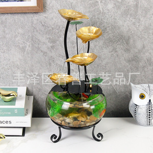 Minimalist <b>Desktop</b> Glass Fish Tank Round Water Feature For Living Room Entryway TV <b>Stand</b> Aquarium Decor - Product Image 2