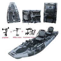 Kayak modulaire tandem 3 pièces 14 pieds prêt pour moteur 2026, kayak de pêche sit-on-top avec pédales, en HDPE, support moteur de pêche à la traîne, vente en gros
