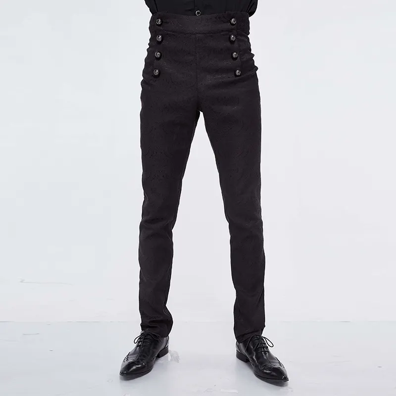 PT095 Devil fashion black Gothic wedding high waist slim fit jacquard western style men trousers