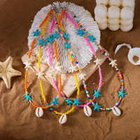 Collier de mariage bohème d'été plaqué or avec étoile de mer, coquillage cauris et perles de riz, chaîne à clip, style mode pour vacances hawaïennes et plage