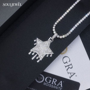 จี้เพชรโมอิสซาไนต์ทรงหยดน้ำ Souljewel สี D ระดับความสะอาด VVS1 เงินแท้ 925 รูปดาวห้าแฉก สไตล์ฮิปฮอป เครื่องประดับหรูหรา ประดับเพชร GRA - Product Image 1