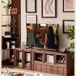 Pusu Furniture Vintage Style Floor <b>Standing</b> <b>Tv</b> Cabinet Black Walnut Solid Wood Combination Cabinet For Living Room Display - Product Image 4