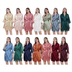 <span class=keywords><strong>Vestaglia</strong></span> da Sposa, Damigella e Damigella d'Onore in Raso di Seta Morbido e Liscio con Bordo in Pizzo, Scollo a V, Lunghezza al Ginocchio - Product Image 2