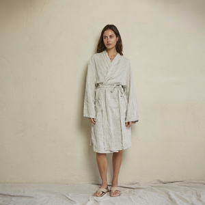 Robe kimono 100% lin pur pour femmes, robe de chambre en lin de luxe, fabricant en gros - Product Image 2