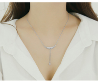 Nouveautés tendance : Colliers pendentifs ailes en argent sterling 925 pour femmes, style mignon, zircon, plaqué rhodium, pour mariages