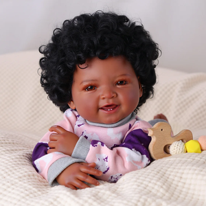 Poupées reborn Babeside 17 pouces Mia, bébés <span class=keywords><strong>afro</strong></span>-américains, cheveux <span class=keywords><strong>afro</strong></span> courts, <span class=keywords><strong>tête</strong></span> et membres en vinyle souple, corps en tissu, vente en gros OEM ODM - Product Image 3