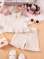 Ensemble de vêtements pour fillettes à bretelles côtelées, haut à volants, short à jambes larges, tenue d'été pour enfants en 2 pièces