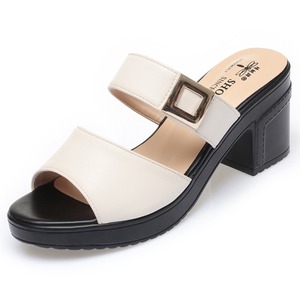 Sandales et mules Xuanhui d'été en cuir microfibre robuste noir à boucle carrée et double bride, talon carré de 7 cm - Product Image 5