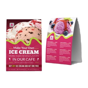Nhà Máy Bán Buôn Tùy Chỉnh In Nhà Hàng Ice Cream Đứng Lên Bàn Thực Phẩm Menu Giấy Lều Thẻ Hiển Thị - Product Image 1