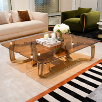 Table basse de salon haut de gamme personnalisée en usine, table à thé centrale en verre pour villa et appartement de luxe