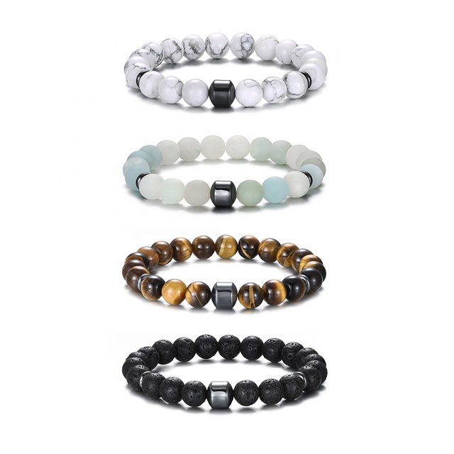 Custom 8mm Magnet Charm Beads Stretch Natural Stone Bracelet Lava Bead Tiger Eye Bracelet