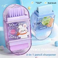 Taille-crayon créatif 2026 en forme de dessin animé avec gomme intégrée et brosse, taille-crayon portable pour étudiant