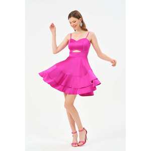 Robe de cocktail élégante en satin rose, col cœur, coupe trapèze, découpes, taille naturelle, robe de soirée courte, tenue de cérémonie pour femme - Product Image 1