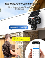 Caméra de surveillance extérieure solaire camouflage IP66 étanche 9MP avec audio bidirectionnel, vision nocturne sans fil, détection de mouvement et sirène intégrée, fonction Pan-Tilt