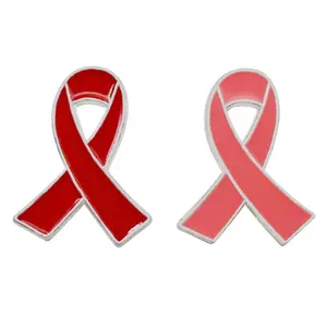 Wholesale Custom Metal Breast Cancer Awareness AIDS Soft Enamel Pink Ribbon Lapel Pin Badge Women Brooch