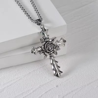 GOLDIX Collier pendentif vintage néo-gothique en acier inoxydable plaqué argent avec fleur de rose et foi chrétienne Accessoire de mode Bible
