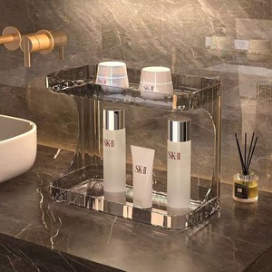 <b>Bathroom</b> Two Tier Acrylic <b>Shelf</b> Storage Rack For Cosmetics And Toiletries Transparent Rectangular Standing Design - Product Image 1