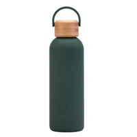 Botol air terisolasi vakum baja tahan karat 500 dinding ganda 304 ml dengan tutup bambu dan pegangan silikon